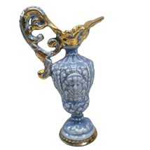 Goldra E Palestine Bud Vase Light Blue Gold Vtg Mid Century Pottery Granny Core - £7.81 GBP