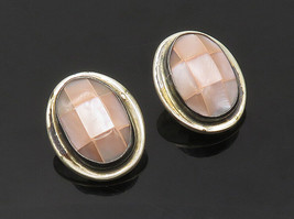 MEXICO 925 Silver - Vintage Pink Mother Of Pearl Non Pierce Earrings - EG9820 - £56.48 GBP