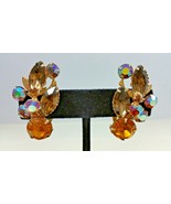 Vintage Juliana D&amp;E Aurora Borealis Citrine Rhinestone Clip On Earrings - $191.46 CAD