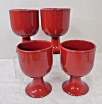 4 Orange Red Pottery Large Drinking Wine Water Vessel 5 1/2&quot; Metlox Meda... - $34.65