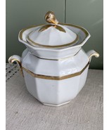 Antique Large Sugar Bowl w/Lid Double Handle Gold Trim Pear Finial 6 3/4... - $380.13 MXN