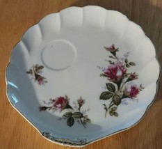 Floral Luncheon Plate, Gold Rimmed, scalloped Edge, 8 Inch Diam. Vintage - $12.77