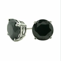 14k White Gold 2CTW Round Cut Lab Black Diamond  Solid  Screw Back Stud Earrings - £140.17 GBP