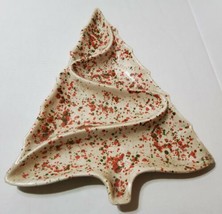 Vintage Hand Painted Ceramic Christmas Tree Candy Plate Divided Dish 197... - £29.07 GBP