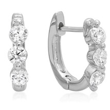 1/2CT Round Simulated Diamond Hoop Huggie Earrings 14k White Gold Plated Silver - £53.91 GBP