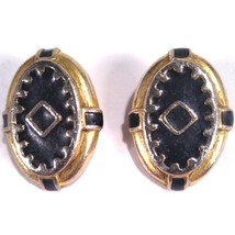 Catherine Stein (C. Stein) Signed Earrings Silver Black Enamel Gold Tone Brass  - £6.68 GBP