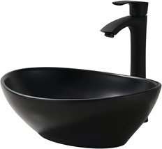 Black Oval Bathroom Sink With Faucet And Drain Combo - Vasoyo 16&quot;X13&quot; Matte - £132.89 GBP