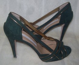 Diane Von Furstenberg Dvf Clarabelle Forest Green /GOLD Sandals 7 B Italy - £141.06 GBP