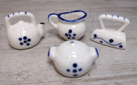 4 Vintage UOGC Taiwan Porcelain Blue &amp; White Miniatures Iron Kettle Pitcher Pot - £18.36 GBP