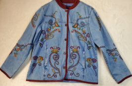 Denim &amp; Co. Jacket Womens Medium Blue Paisley Cotton Long Sleeve Button Front - £19.86 GBP