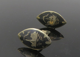 SIAM 925 Sterling Silver - Vintage Black Enamel Dragon Boat Cuff Links - TR1747 - $48.56