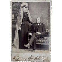 Antique Photograph Photo Couple Long Veil Ostrom Winthrop MN Cabinet Card - £8.89 GBP