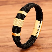 Woven Leather Rope Wrap Special Style Classic Stainless Steel Men&#39;s Leather Brac - £13.56 GBP