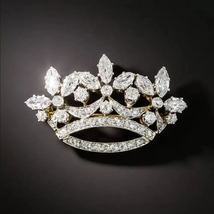 Edwardian Diamond Crown Brooch, Art Deco Crown Brooch Pin, Engagement Pin  - £169.28 GBP