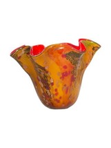 Vase Dale Tiffany Tobias Ruffled Wide Mouth Black Red Hand-Blown Art Glass - £141.41 GBP