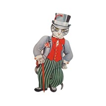 Vintage Christmas Die Cut Cat with Top Hat Gordon Fraser Gallery Ornament Tag Ho - £9.31 GBP