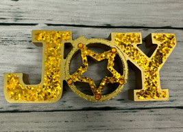 Christmas Holiday Themed JOY Standing Decoration Gold &amp; Glitter - £11.72 GBP