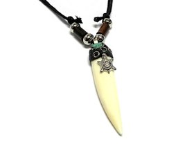 Mia Jewel Shop Silver Metal Charm Natural Bone Tooth Point Pendant Resin Chrysoc - £12.65 GBP