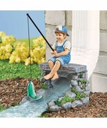 Little Boy Fishing Downspout Cover Extension Statue Garden Rain Gutter S... - $45.71 CAD