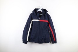 Vintage Tommy Hilfiger Womens Large Spell Out Full Zip Hooded Parka Jacket Blue - £43.72 GBP