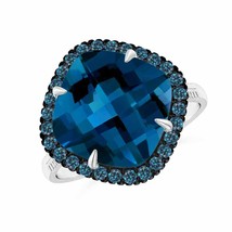 ANGARA Claw-Set Cushion London Blue Topaz Halo Ring with Filigree - £1,231.29 GBP