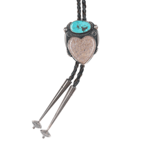 Chief Wolf Robe Hunt (1905-1977) Acoma silver Bolo tie with turquoise/Jasper - £319.20 GBP