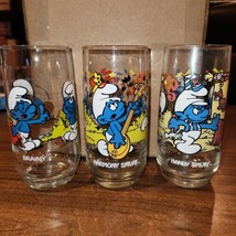 Lot Of 3 Vintage 1982/1983 Smurf Glasses : Brainy Handy &amp; Harmony nice c... - $18.61