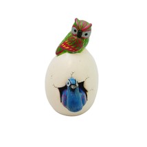 Hatched Egg Pottery Bird Green Owl Blue Swan Mexico Hand Painted Clay Si... - $14.83