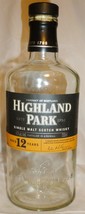 HIGHLAND PARK 12 YEARS WHISKEY COLLECTIBLE EMPTY EMBOSSED BOTTLE SCOTLAND - £9.24 GBP