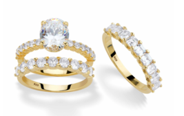 Oval &amp; Princess Cut Gp Bridal 3 Ring Set 14K Gold Sterling Silver 6 7 8 9 10 - £159.83 GBP