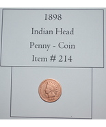 Penny, 1898, Indian Head Penny, # 214, Indian head pennies, vintage coin - $16.75