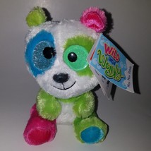 Wild Republic Wild &amp; Wonky Nom Nom Panda Plush 6&quot; Green Pink Blue Big Eyes 2016 - £11.45 GBP