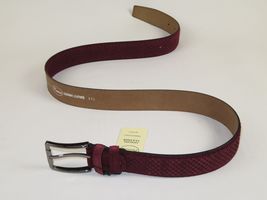 Men Genuine Basket weave Suede Soft Leather Belt PIERO ROSSI Turkey #1002 Wine image 6