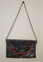 Vintage Snakeskin Envelope Purse Bags By Varon Dark Brown w/ Chain Strap - £15.65 GBP