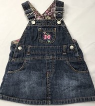 Childrens Place Overalls Dress 12 M Denim Jean Blue Embroidsred Pink Flowers - $16.20