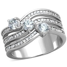 1.29Ct Round CZ Triple Layered Band Stainless Steel Engagement Ring Sz 5-10 - £57.96 GBP