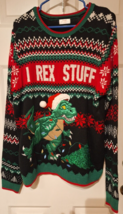 Ugly Christmas Sweater T Rex Dinosaur Holiday Time I Rex Stuff Men’s Sz L 42-44 - £16.39 GBP