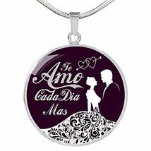 Express Your Love Gifts Te Amo CADA Dia Mas Circle Necklace Engraved Stainless S - £46.68 GBP