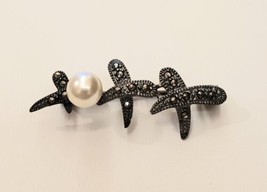 Vintage 925 Sterling silver Pearl and Marcasite Pin - £11.88 GBP