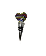 Glass Heart Wine Stopper w Box Twos Company Multi Color Swirls - $28.70