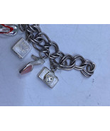 Vintage Sterling Silver Charm Bracelet w 14 Charms Heart Phone Ring Chai... - £77.89 GBP