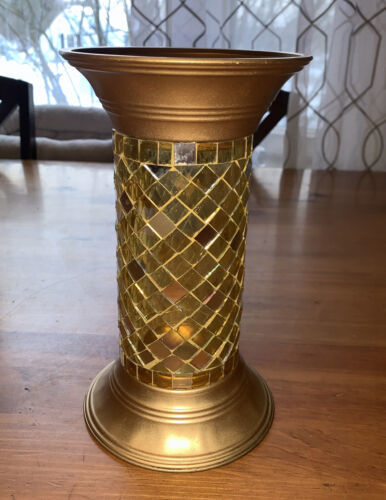 Primary image for Partylite Gold Global Fusion  Mosaic Pillar  Candle Holder Tower 9"