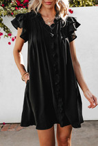 Pearl Ruffle Sleeve V Neck Frilled Shift Dress - $26.39