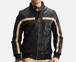 New Men Handmade Black Leather Fashion Biker Jacket - $179.99