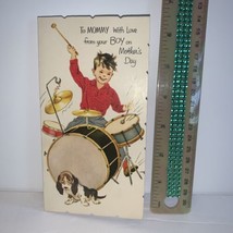 Vintage 1960’s Paramount Mother’s Day Greeting Card Puppy Dog Drums Boy - $4.94