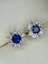 Sapphire Stud earrings Studded With Moissanite 925 Silver Earrings Gift. - £89.70 GBP