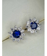 Sapphire Stud earrings Studded With Moissanite 925 Silver Earrings Gift. - $164.28 CAD