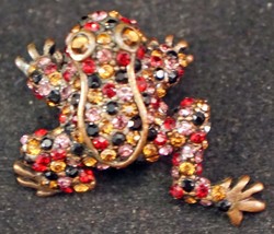 Chicos Brightly Colored Rhinestone Frog Lapel Pin - £20.72 GBP