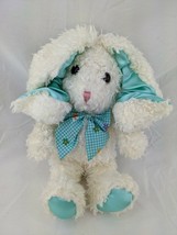 Commonwealth Rabbit Plush Bunny 11 Inch Teal Green Satin Curly Ears Feet Stuffed - £20.46 GBP