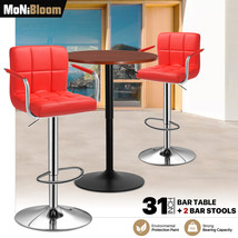 3 Piece[Bar Stools+Pub Table]Swivel Tabletop Adjustable Height Chair Dining Set - £201.44 GBP